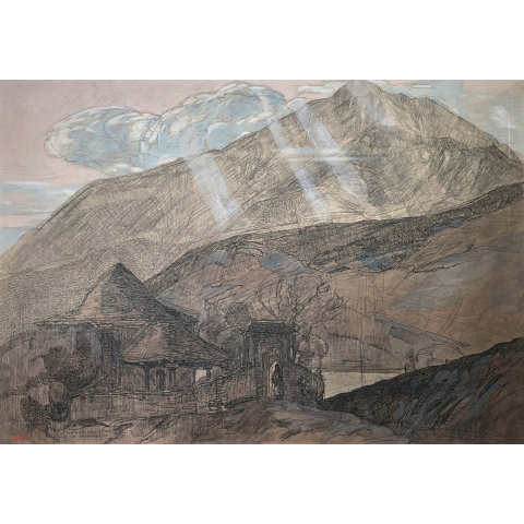 Le Mont Athos vu du monastère de Stravonikita. 1917